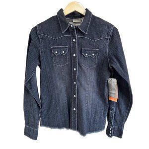 NWT Ruff Hewn Denim Shirt Western Womens Size Small Black Gray Pearl Snaps